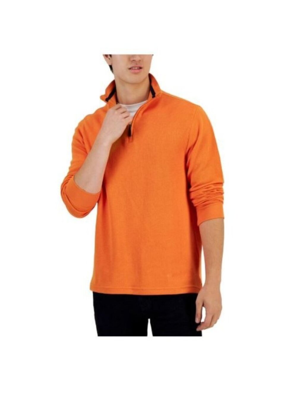 Club Room Sweater Size Medium Orange Quarter-Zip Pullover French Rib Long Sleeve